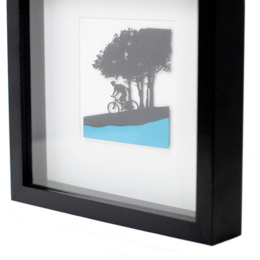 Paper Cutout Black Picture Frame - Single Cyclist
