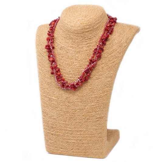 Chipstone & Bead Necklace - Red Coral