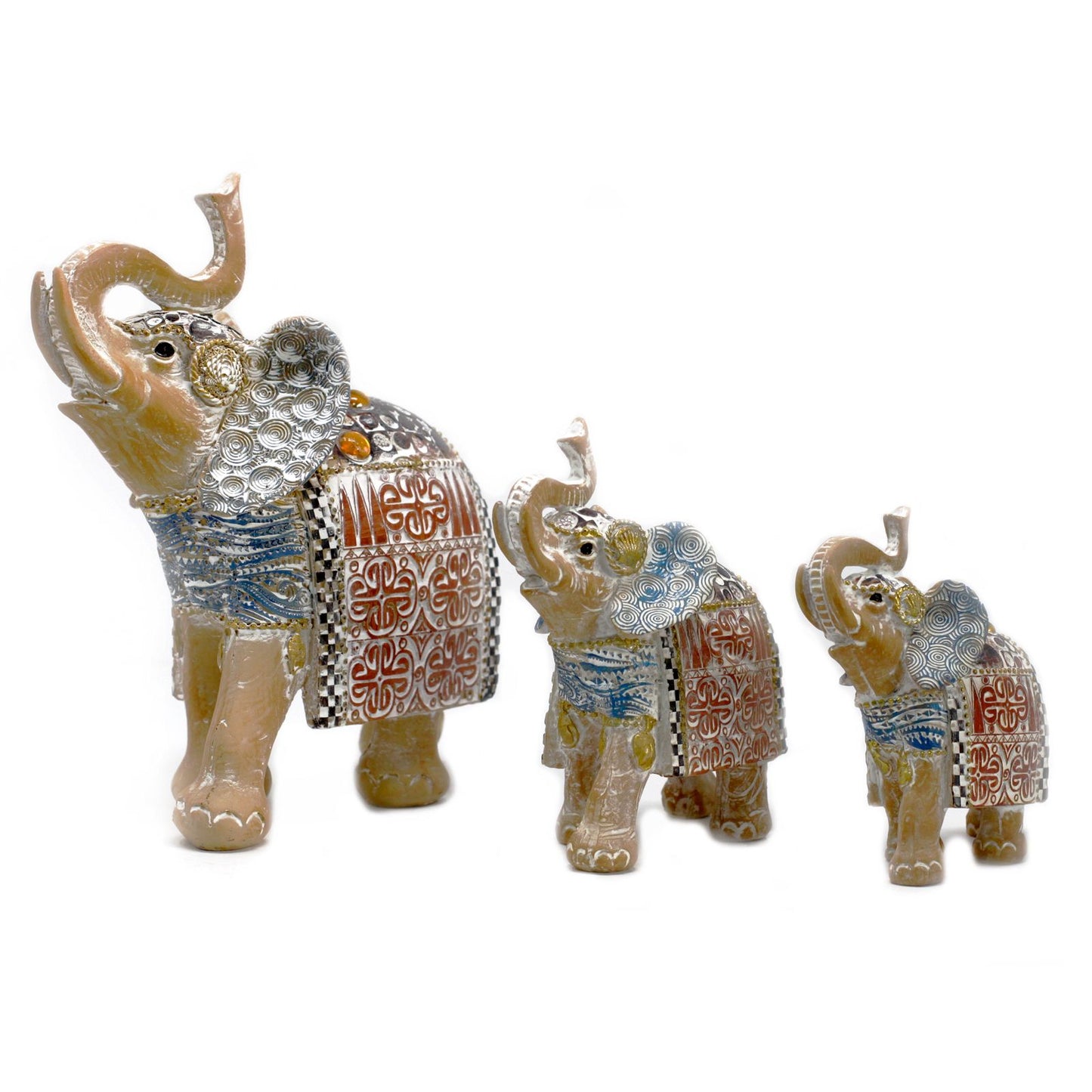 Thai Elephant - Good Luck - Terraccotta & Sky Blue 14 cm