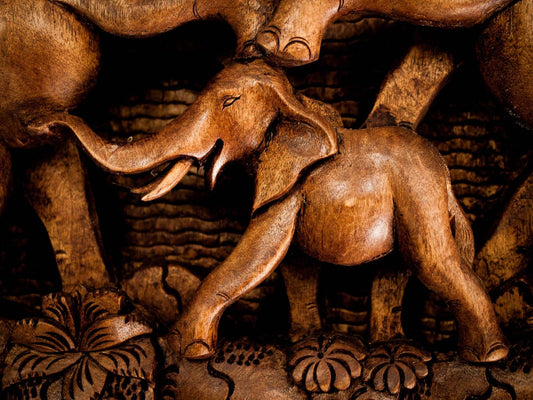 Bali Artisan Panels - Elephants & Volcano (Portrait)