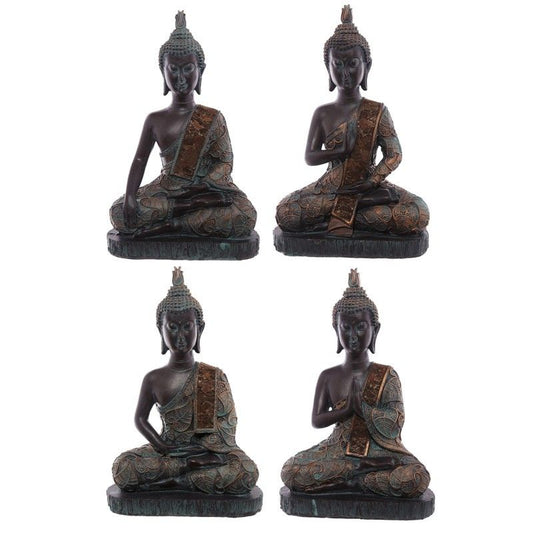 Thai Buddha Sitting On Base - Medium Brown & Verdigris Effect