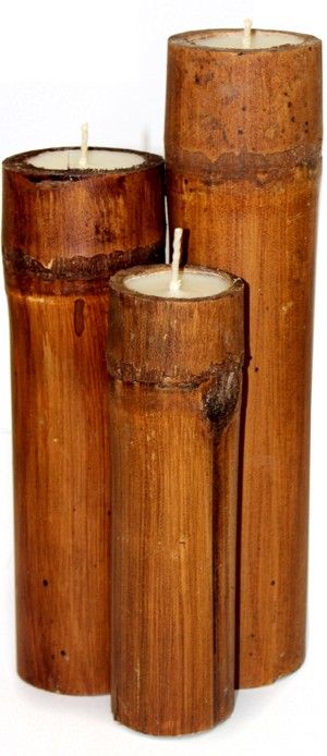 Set of 3 Bamboo Candles - Dark Brown