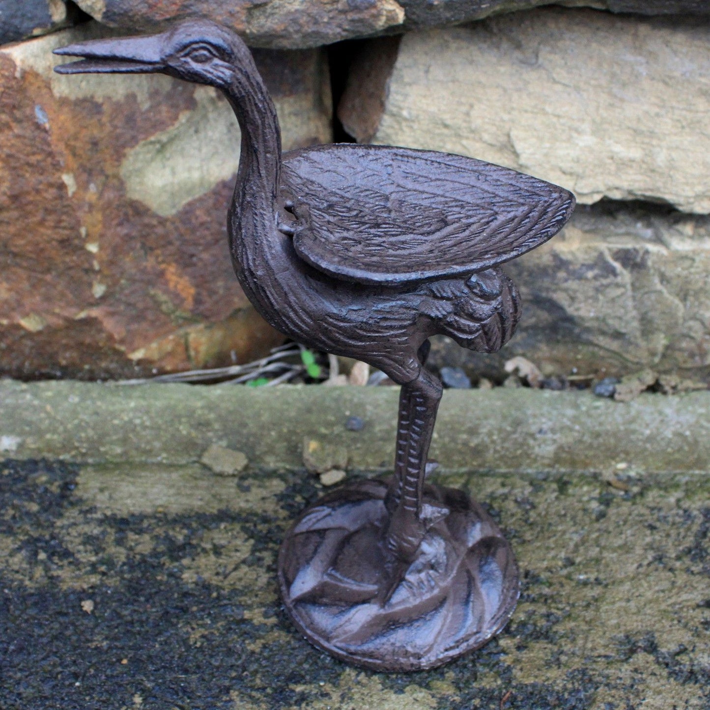 Cast Iron Bird Feeder - Stork - Natural
