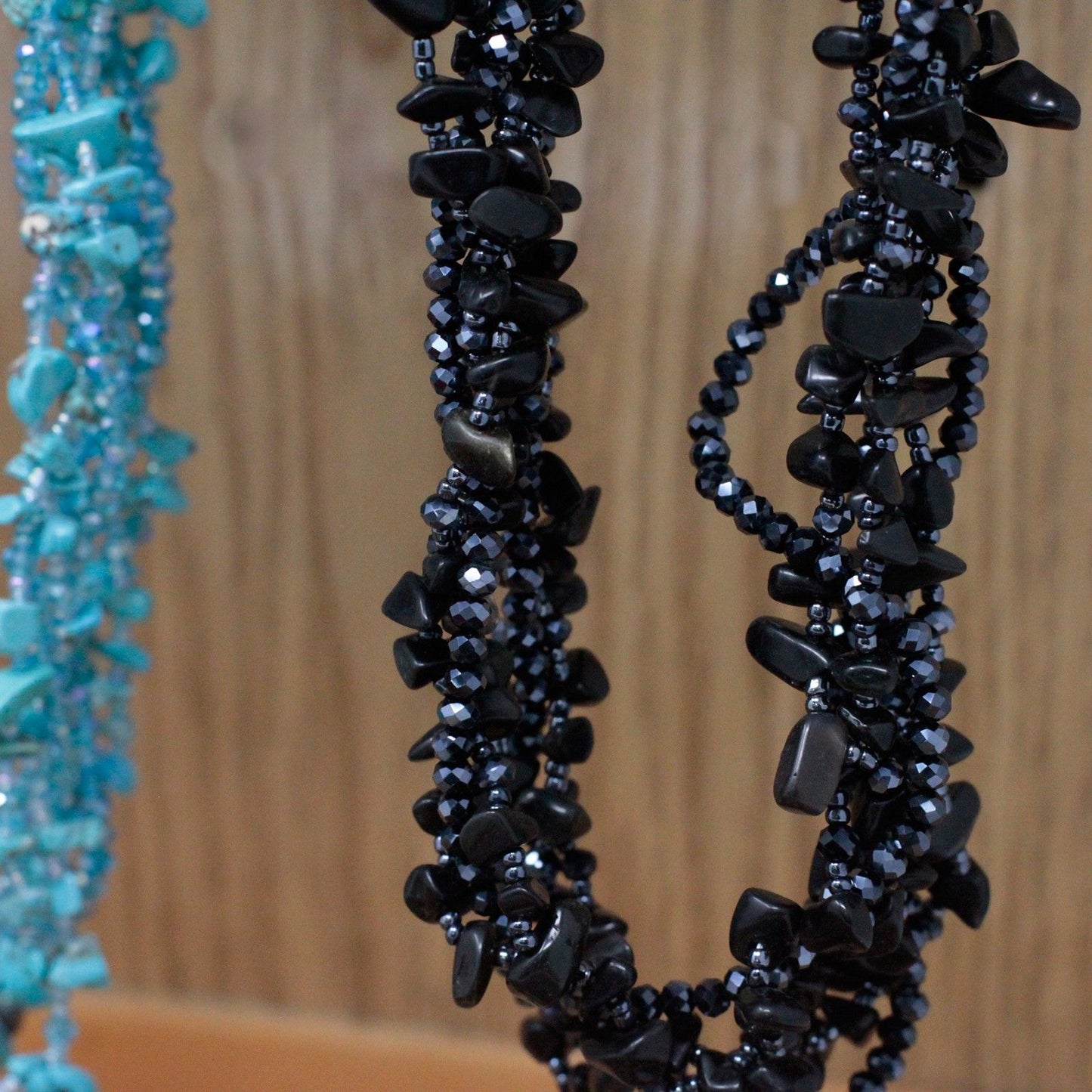 Chipstone & Bead Necklace - Black Agate