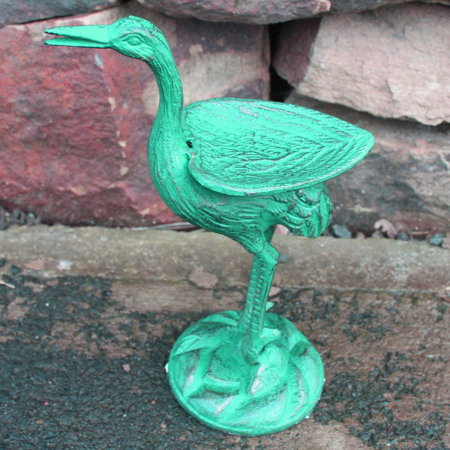 Cast Iron Bird Feeder - Stork - Verdigris