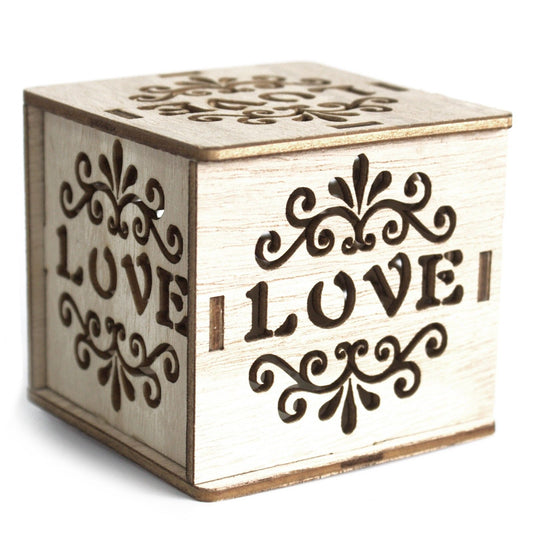 Square Wooden LED Light Shadow Box - Love