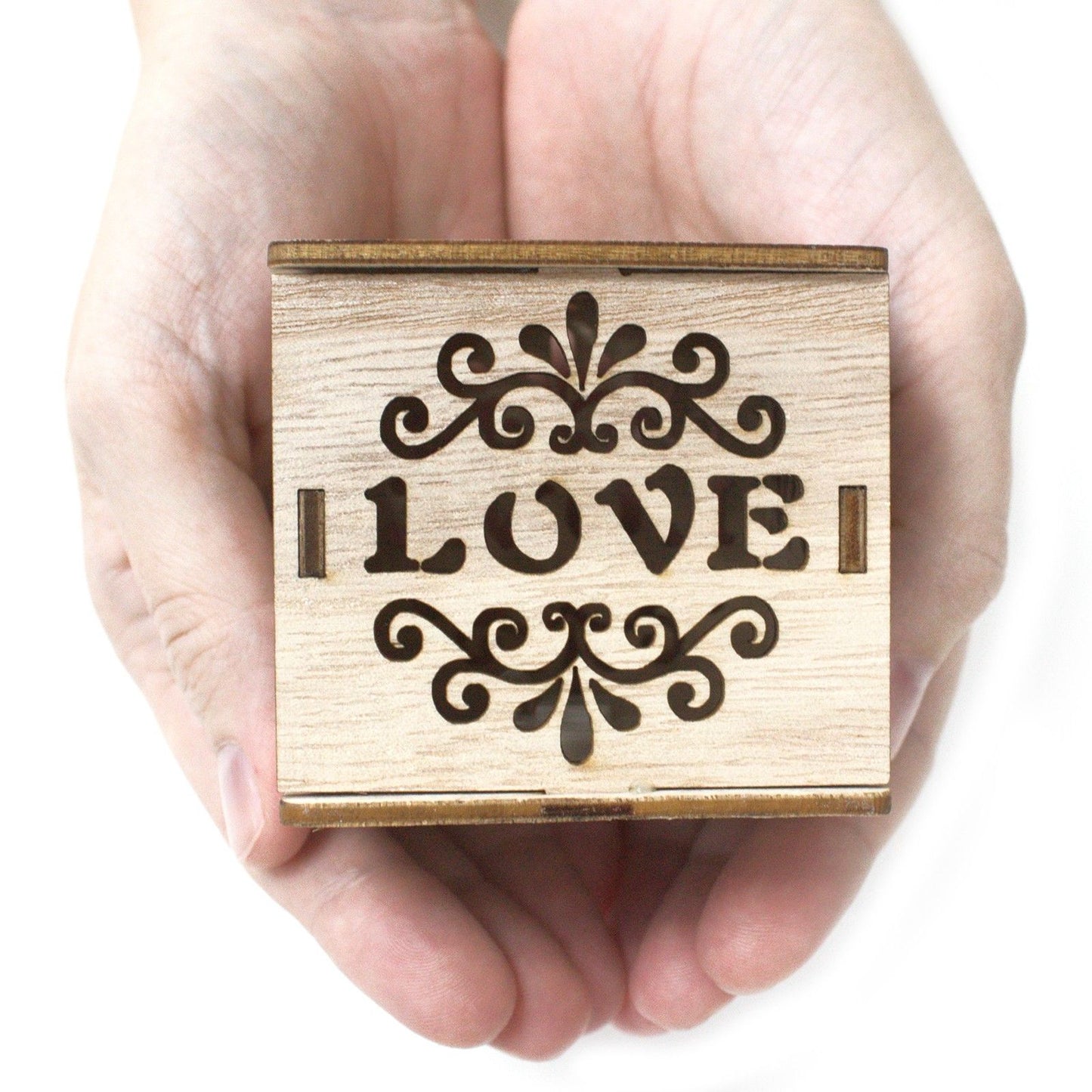 Square Wooden LED Light Shadow Box - Love