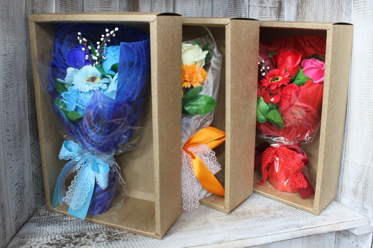 Boxed Hand Soap Flower Bouquet - Orange