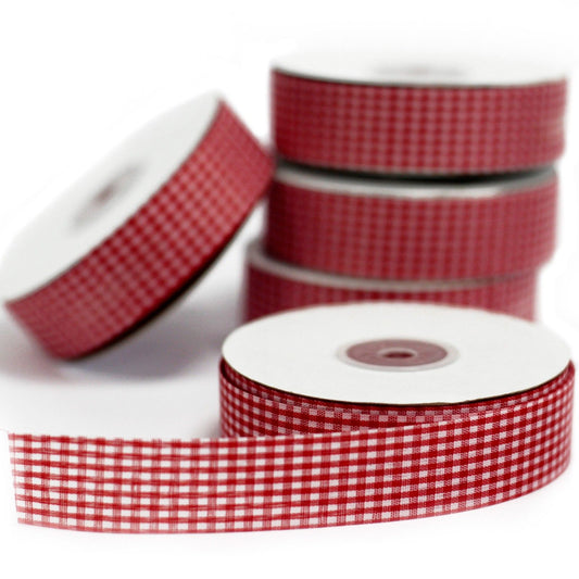 Budget Gingham Ribbon 25mm x 45m - Red
