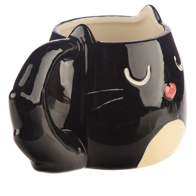 Feline Fine Black Cat Shaped Mug