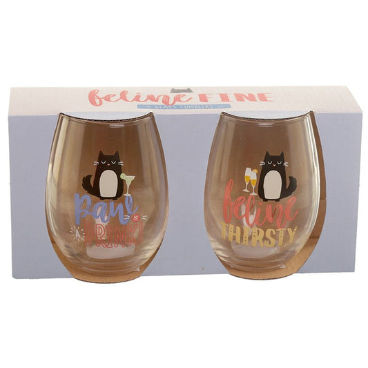 Set of 2 Glass Tumblers - Feline Fine Cat Decal
