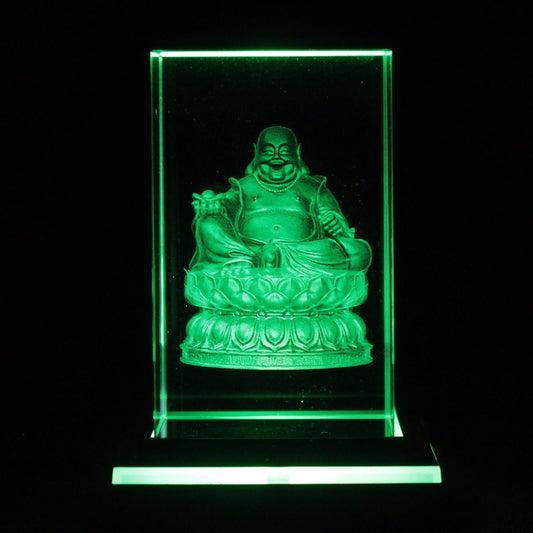 Laser Crystal Block - Buddha and Lotus Base