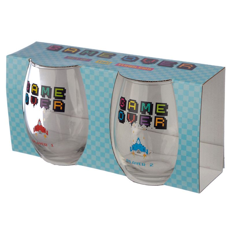 Game Over Set of 2 Glass Tumblers