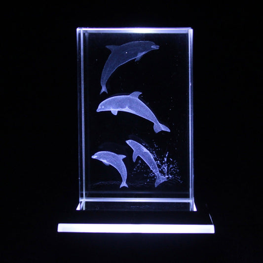 Laser Crystal Block - Four Dolphins