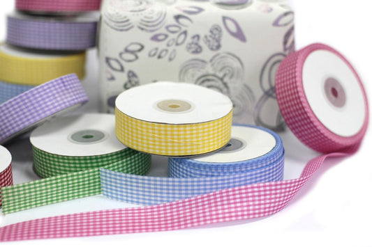 Budget Gingham Ribbon 25mm x 45m - Pink