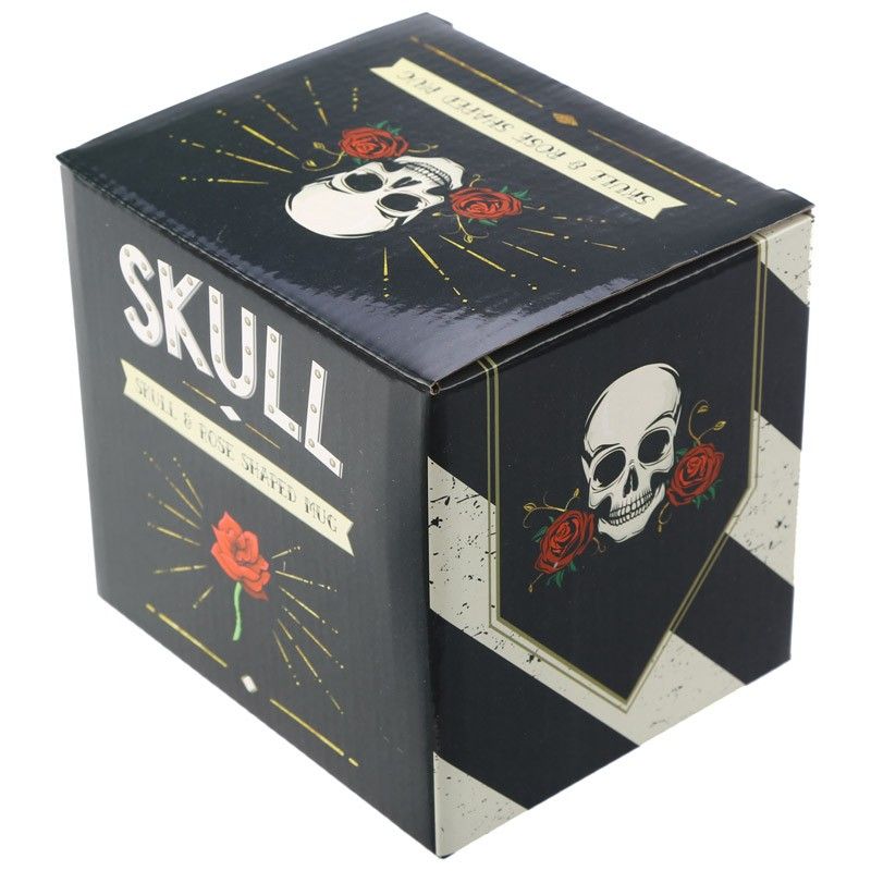 Ceramic Skull Shaped Mug with Red Rose