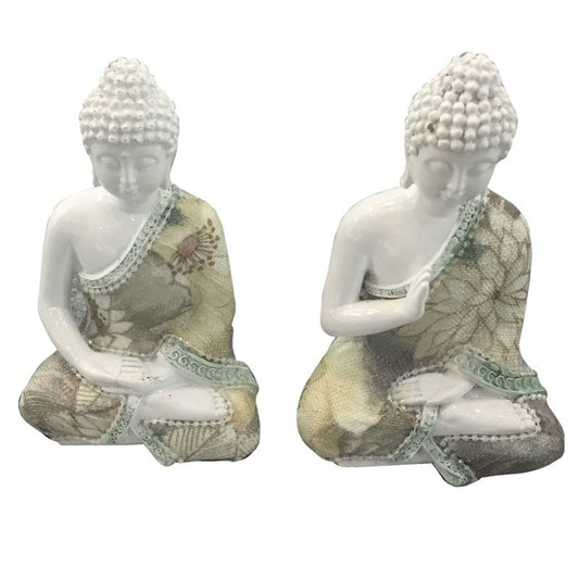 Thai Buddha White Gloss & Cream Figurine - Meditation