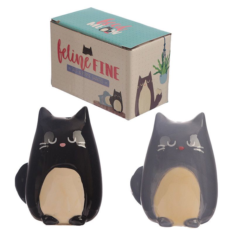 Feline Fine Black and Grey Cat Salt and Pepper Set