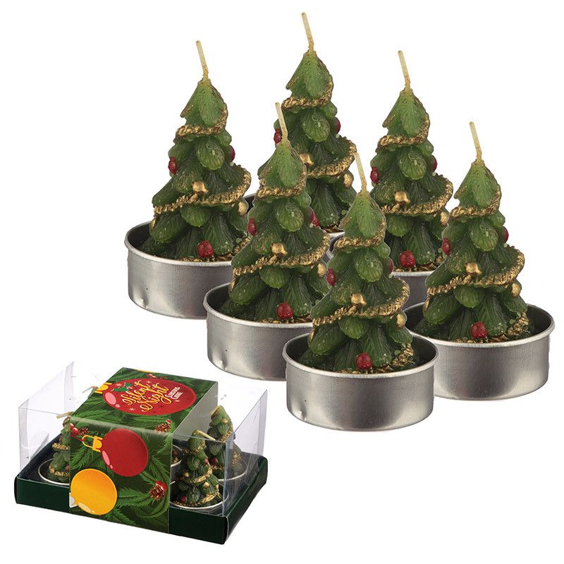 Tea Light Candle Set of 6 - Christmas Trees