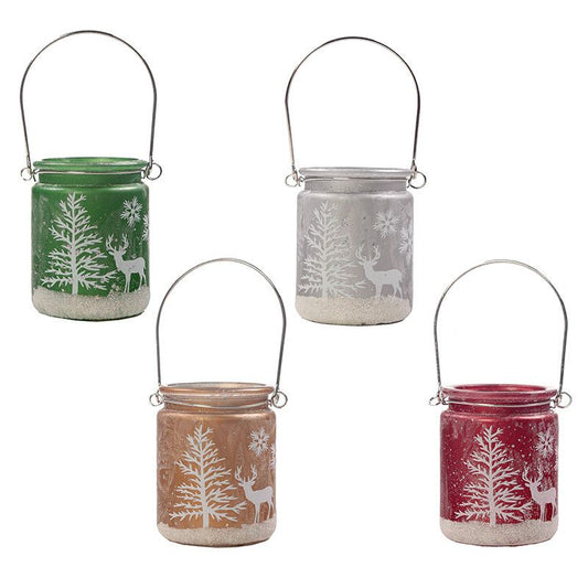 Festive Glitter Christmas Tea Light Jar with Rope