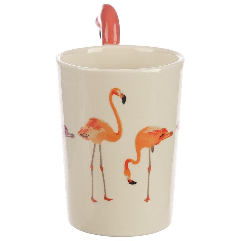 Flamingo Shaped Handle Mug with Flamingo Decal