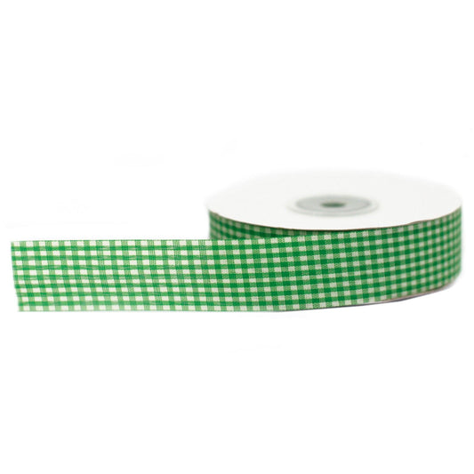 Budget Gingham Ribbon 25mm x 45m - Green