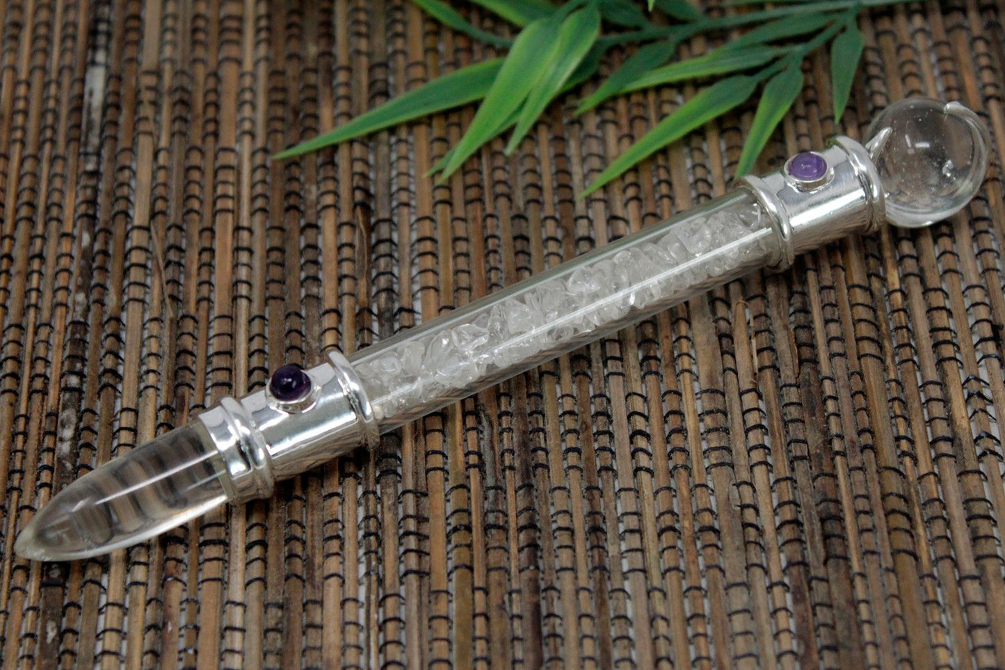 Glass Healing Wand - Silver plated - Quartz