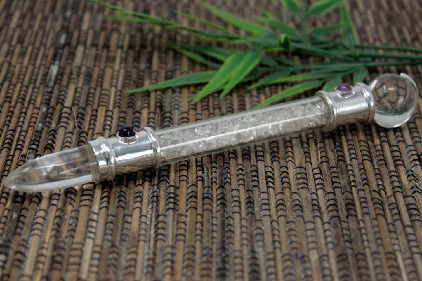Glass Healing Wand - Silver plated - Quartz