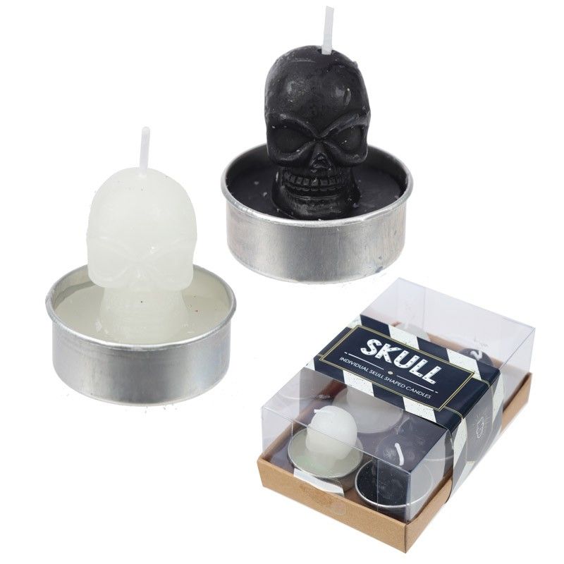 Tea Light Candle - Black and White Skulls