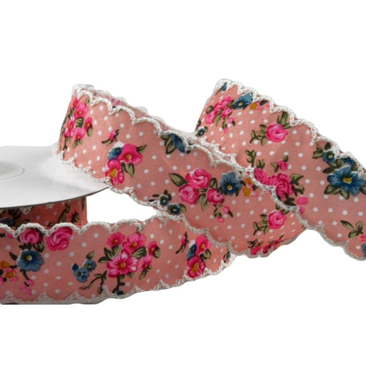 25mm Pink Flower Printed Zigged Edge Ribbon Design (10m)