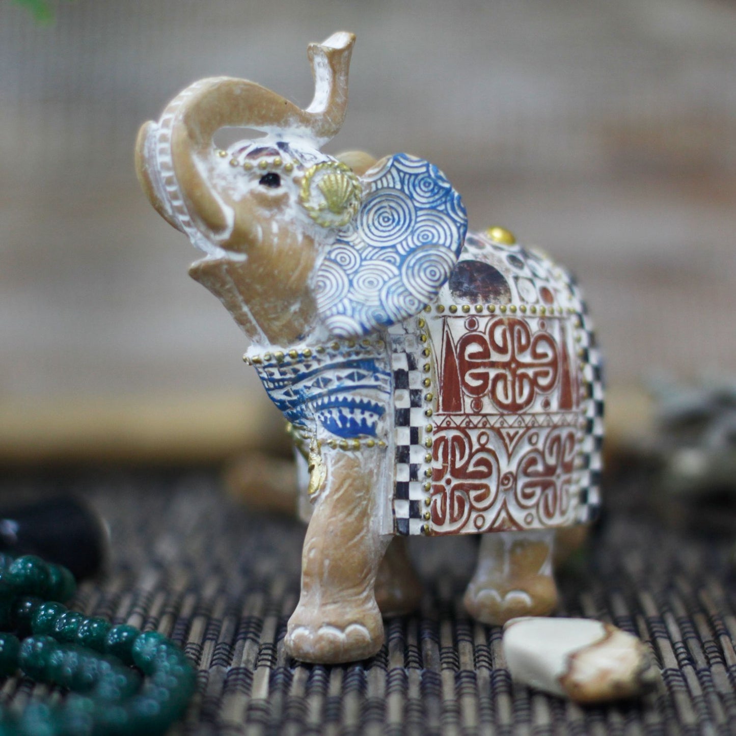 Thai Elephant - Good Luck - Terraccotta & Sky Blue 11 cm