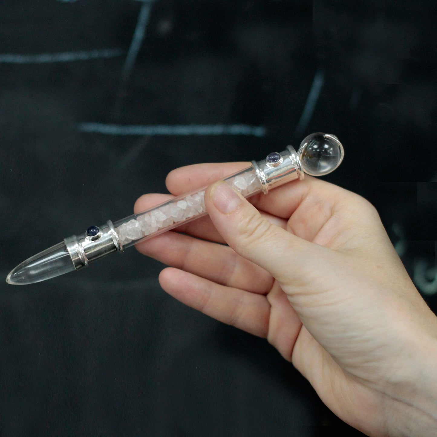 Glass Healing Wand - Silver plated - Quartz