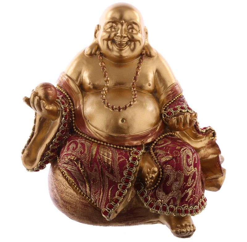 Chinese Buddha Sitting On Money Sack - Red and Gold Effect