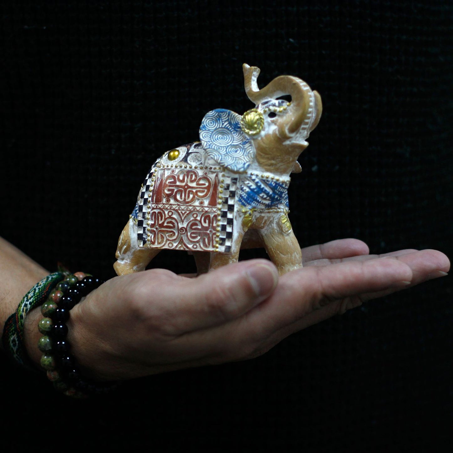 Thai Elephant - Good Luck - Terraccotta & Sky Blue 11 cm