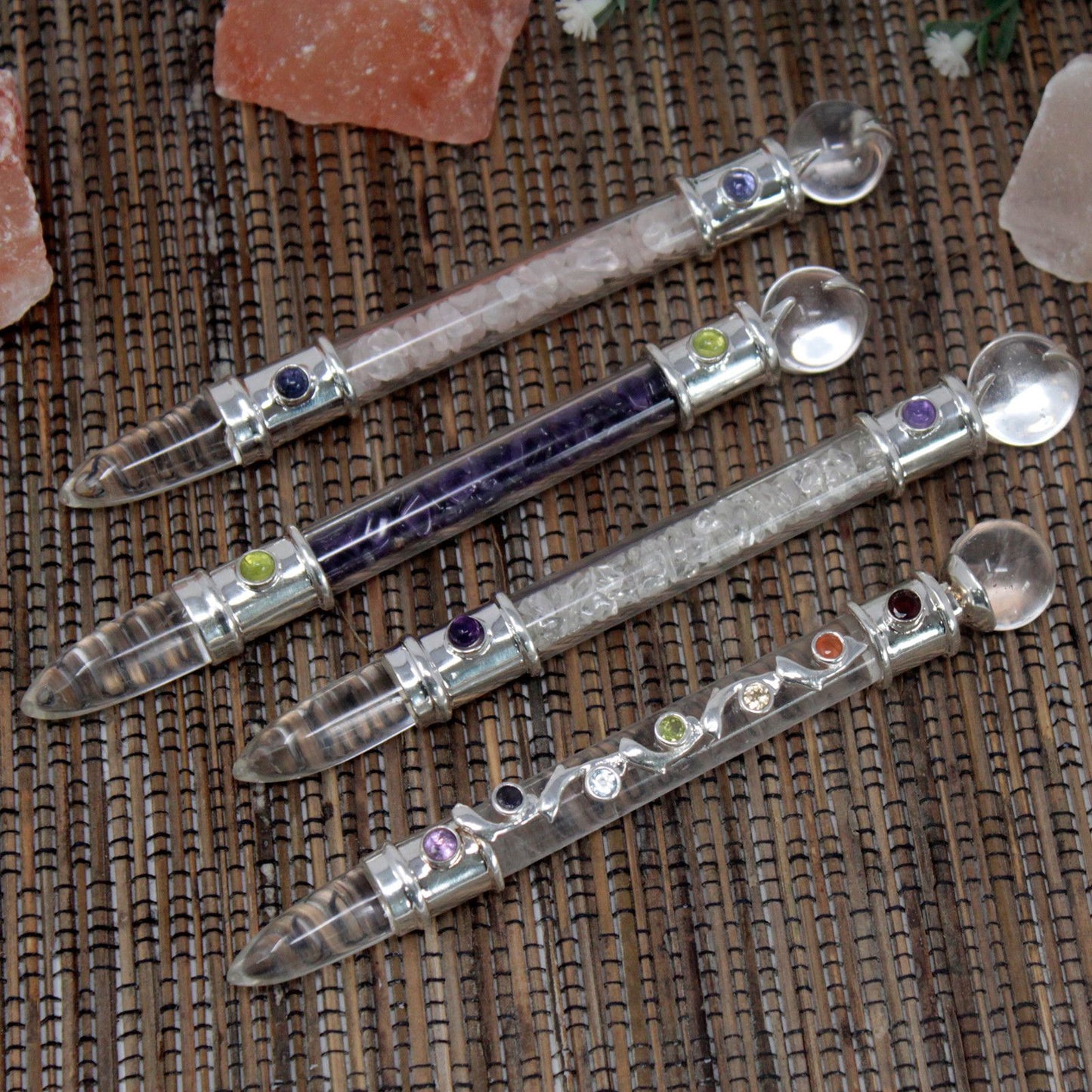 Glass Healing Wand - Silver plated - Quartz