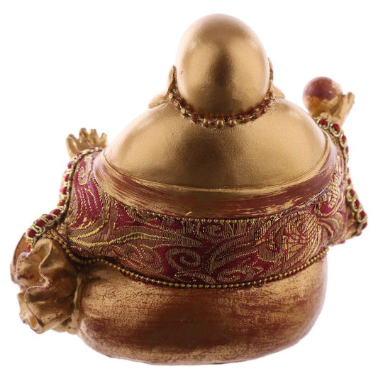 Chinese Buddha Sitting On Money Sack - Red and Gold Effect