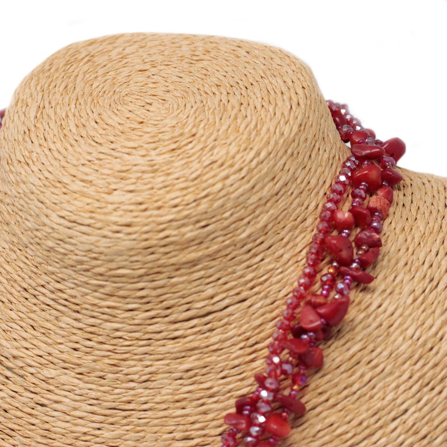Chipstone & Bead Necklace - Red Coral