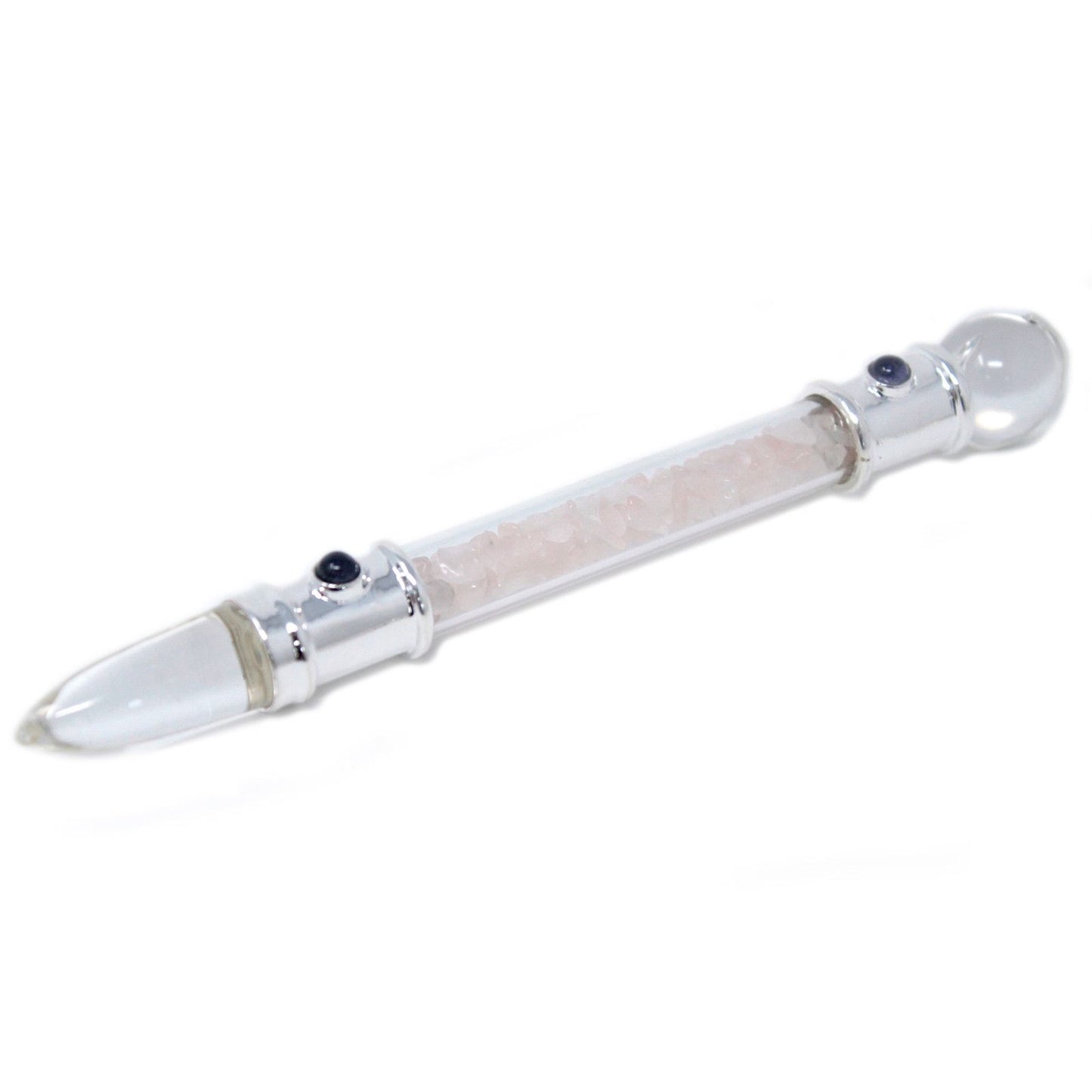Glass Healing Wand - Silver plated - Rose Quartz