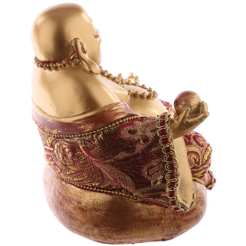 Chinese Buddha Sitting On Money Sack - Red and Gold Effect