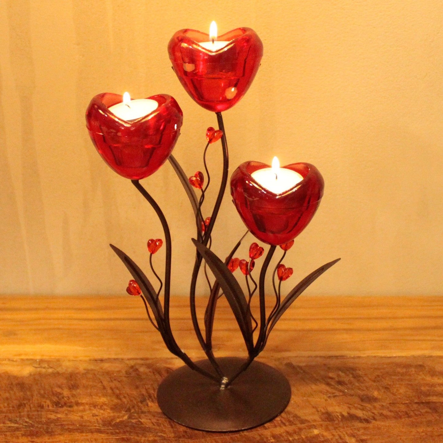 Romantic Candleholder - Triple Hearts Flower