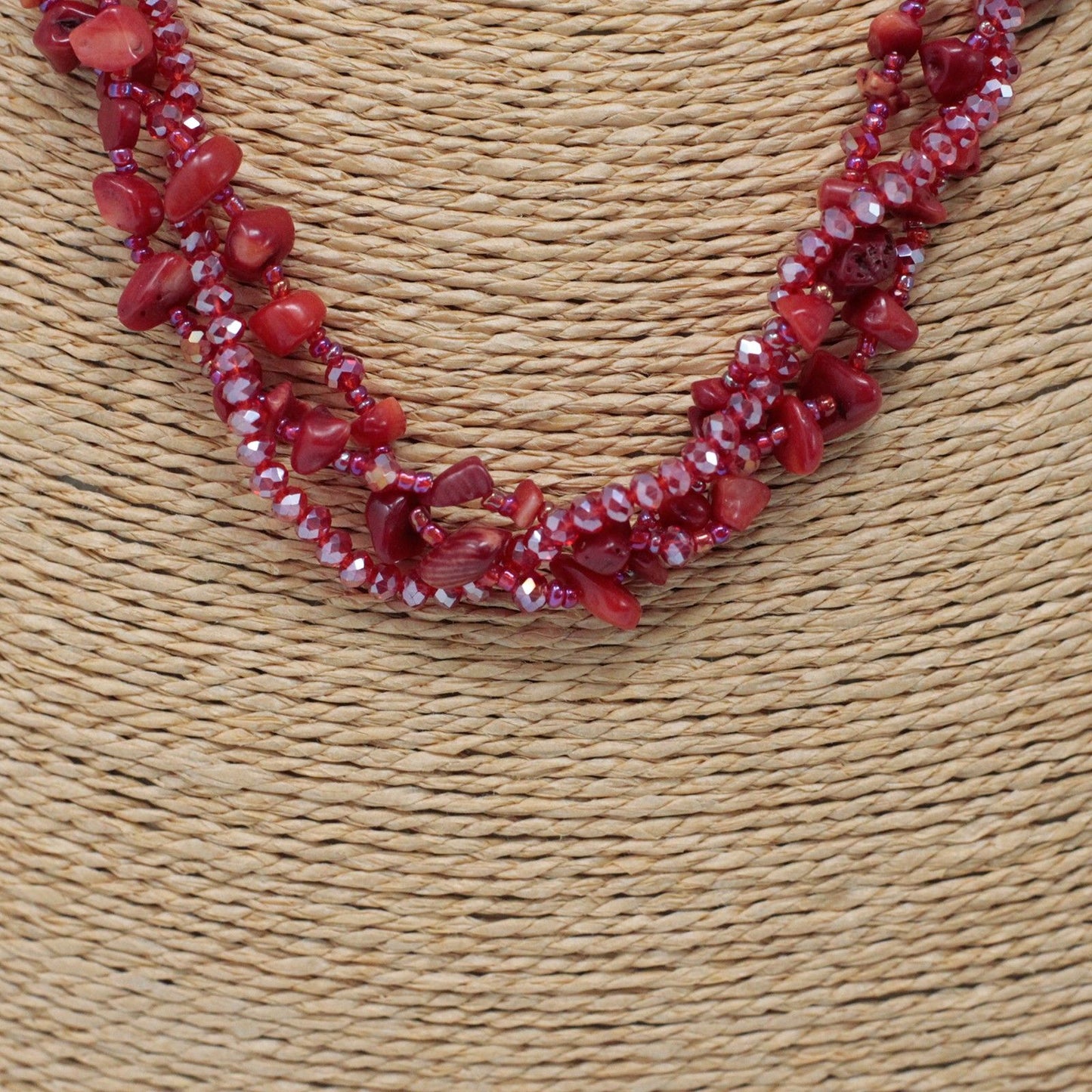 Chipstone & Bead Necklace - Red Coral