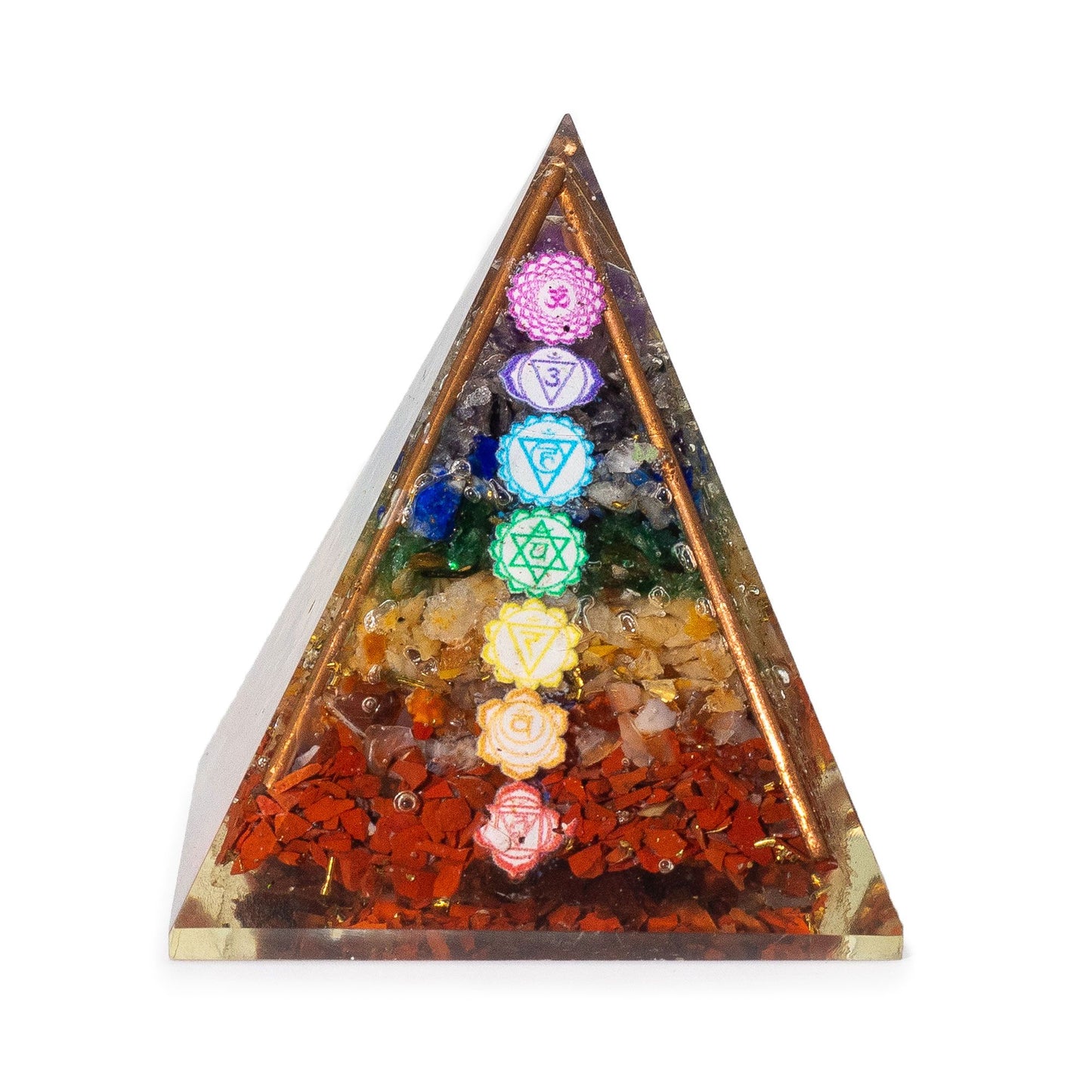 Med Organite Pryamids 7x6cm - Copper Bars - 7 Charkra Chips
