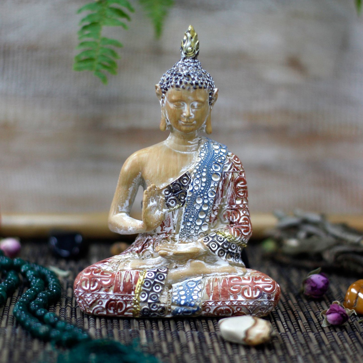 Thai Buddha - Protection - Terraccotta & Sky Blue 15 cm