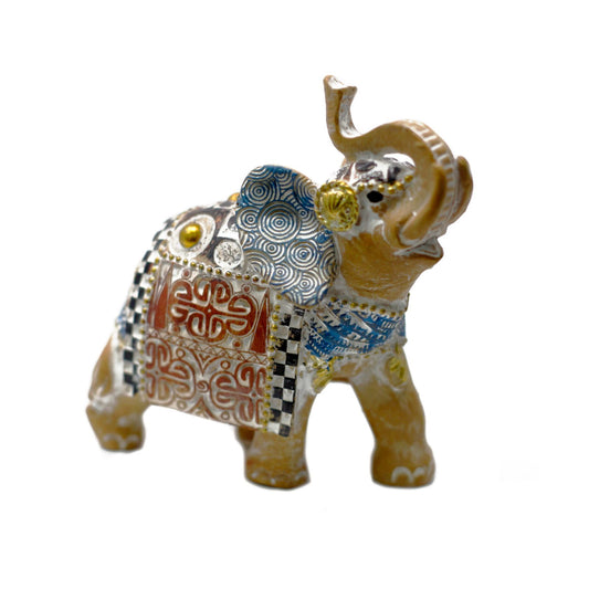 Thai Elephant - Good Luck - Terraccotta & Sky Blue 11 cm