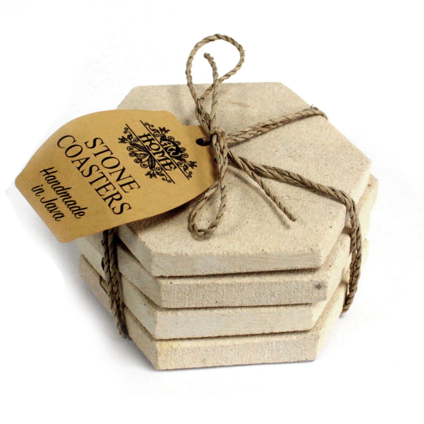 Set of 4 Stone Coasters - Hexagonal - Sandstone