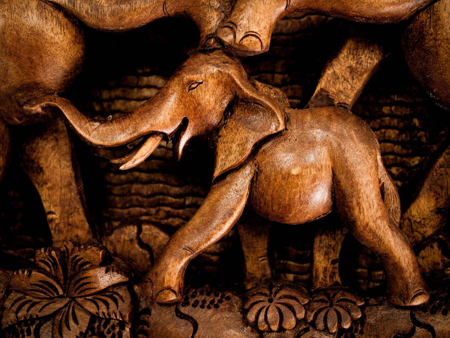 Bali Artisan Panels - Elephants & Volcano (Portrait)