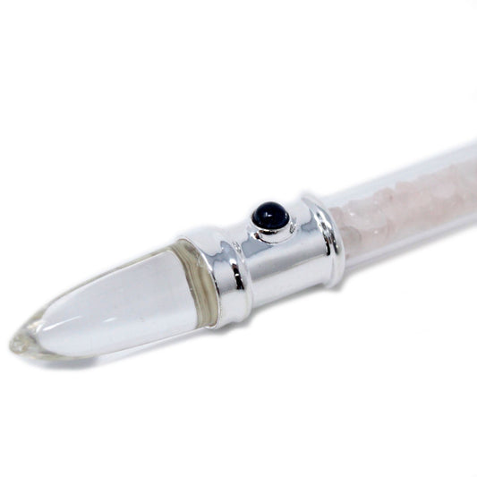 Glass Healing Wand - Silver plated - Rose Quartz