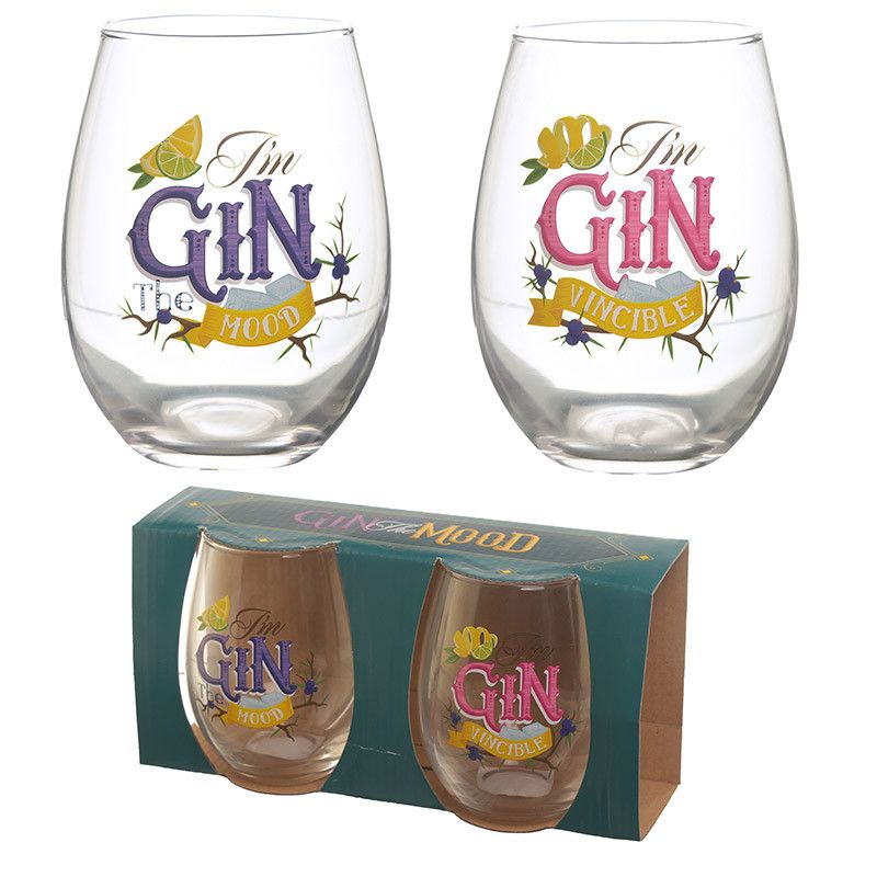 Gin the Mood Set of 2 Glass Tumblers - Gin Slogans