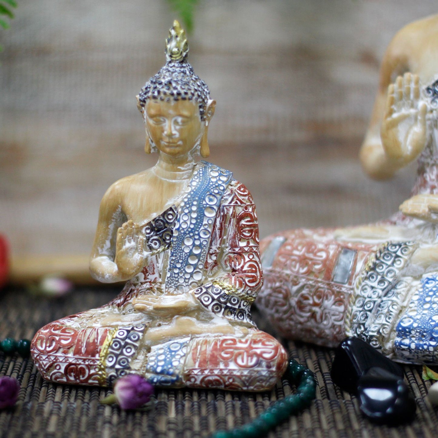 Thai Buddha - Protection - Terraccotta & Sky Blue 15 cm