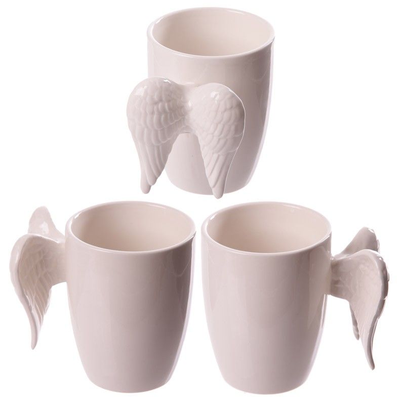 White Ceramic Angel Mug with Wings Handle